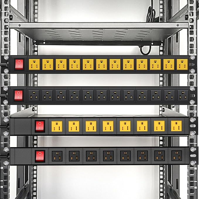 BTU Power Strip Surge Protector Rack-Mount PDU, 8 Right Angle Outlets Wide-Spaced, Mountable Power Strip Heavy Duty for Server Racks, Commercial, 300J (Black 10FT)