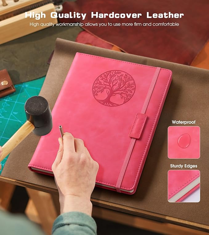 Lined Journal Notebook for Women Men,256 Pages A4 Large Hardcover Leather Journals for Writing,Travel,Business,Work,School,College Ruled Notebooks for Note Taking,Diary Notepad 8.6"×11" (pink)