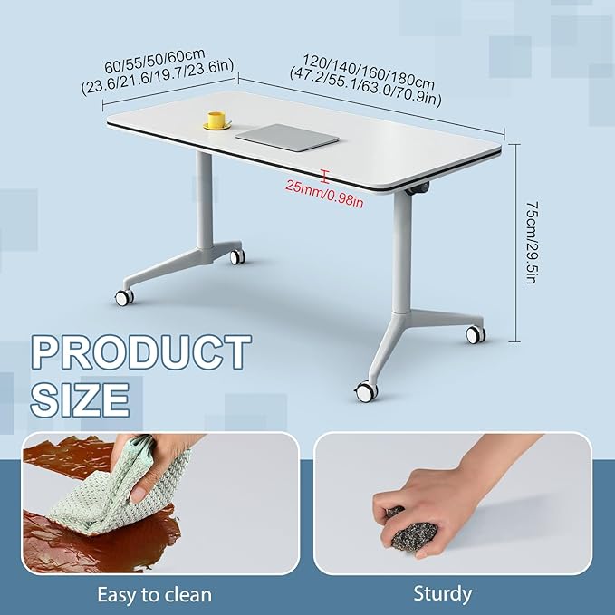 4Pack Folding Conference Room Table, Modern Conference Tables with Silent Wheels, Large Rectangular Mobile Training Tables for Office Classroom, Foldable Modular Seminar Table White (L63in)