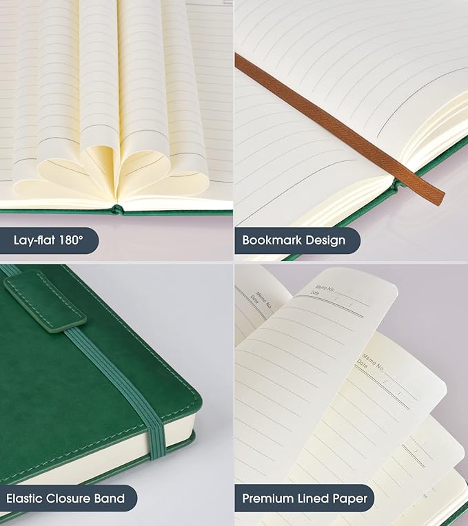 Lined Journal Notebook for Women Men,256 Pages A5 Hardcover Leather Journals for Writing,Travel,Business,Work & School,College Ruled Notebooks for Note Taking,Diary Notepad 5.7"×8.3"(green)