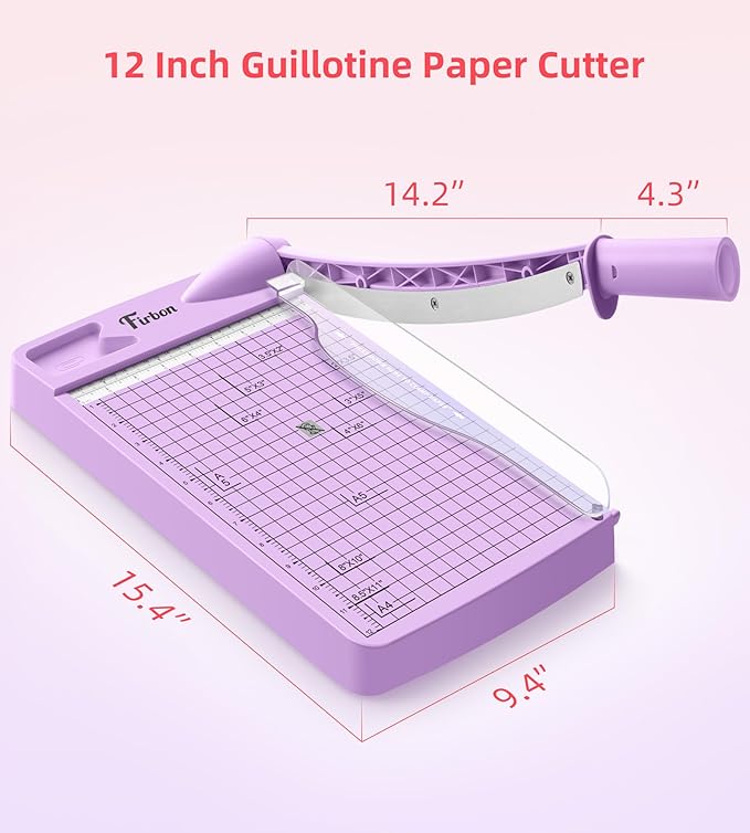 Firbon 12" Guillotine Paper Cutter, Heavy Duty 12-Sheet Capacity Trimmer for Cardstock, Photos, Scrapbooking, Office, Classroom, Studio (Purple)