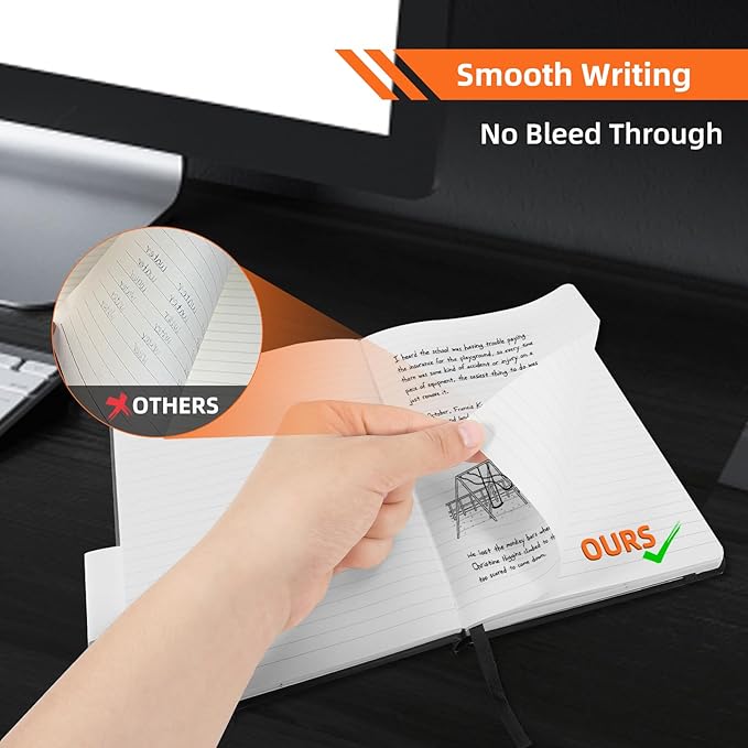 BOSSAND Lined Journal Notebooks, 6 Pack A5 Journals for Writing, 200 Pages 100 GSM Thick College Ruled Paper, Hardcover, 8.25 inches x 5.75 inches, Black