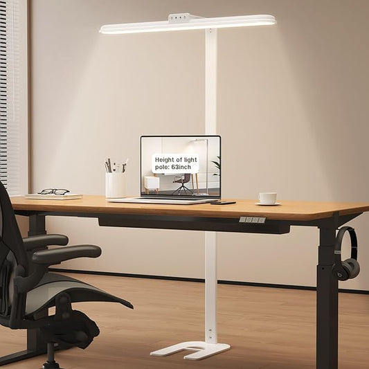 LED Desk Lamp for Home Office, Double Head Desk Lamp,24W Dimmable Desk Light 5 Color 5 Brightness Levels Office Lamp, Adjustable Gooseneck Office Light Eye Protection (White-Large Desk lamp)