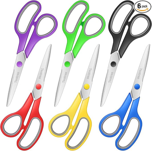 Scissors Bulk Set of 6-Pack, Taotree 8" Scissors All Purpose Comfort Grip Sharp Shears for Office School Supplies, High/Middle School Student Teacher Home Art Craft Sewing Fabric, Scrapbook Supplies