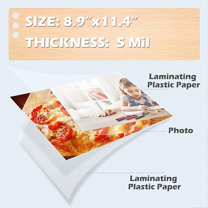 Clear Thermal Laminating Plastic Paper Laminator Sheets - 8.9 Inch x 11.4 Inch, 1000-Pack
