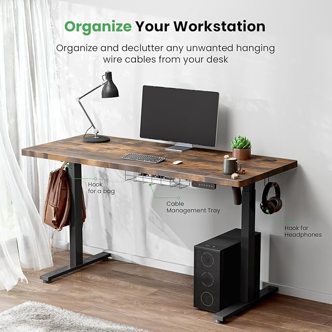 SIAGO Electric Standing Desk Adjustable - 63 x 24 Inch Sit Stand up Desk with Cable Management - 3 Memory Preset Adjustable Height Table
