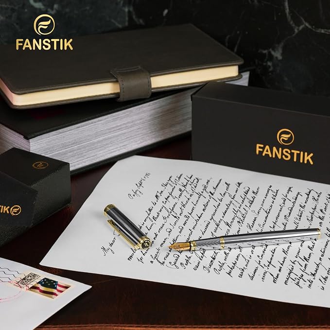 Silver&Gold Luxury fountain pen (Made In USA) fancy gift set for women, Real 24K Gold Plating, Professional executive pen gift set for men (Lux fountain Silver-Gold)