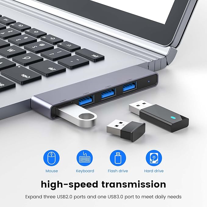 USB Hub, Fidioto 4-Port USB Hub(1 * 3.0 Hub, 3 * 2.0 Hub) USB Splitter for Laptop,Windows PC,Mac,Printer,Flash Drive,Mobile HDD, Notebook PC