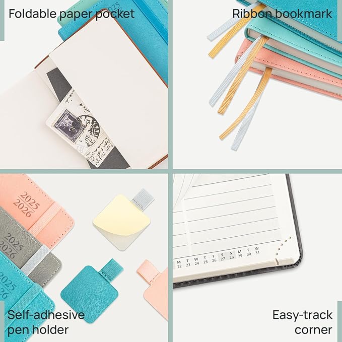POPRUN Pocket Planner 2025-2026 (Purse Size 4'' x 6.25'') Academic Small Calendar (July 2025 - June 2026) with Hourly Time Slots, 100GSM Thick Papers, Leather Soft Cover - Night Sky Blue