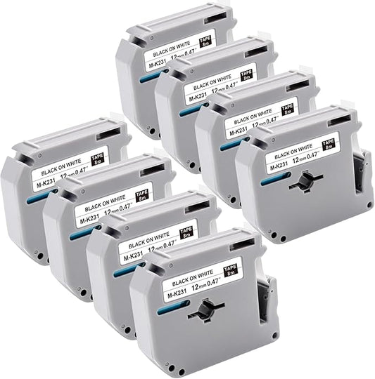 8-Pack MK231 M-K231 Label Tape Replace for Brother P Touch M Tape M-K231S M231 MK231 M-231 12mm 0.47 Inch for Brother PTouch PT-M95 PT-65 PT-80 PT-70 PT-45 PT-90 Label Makers