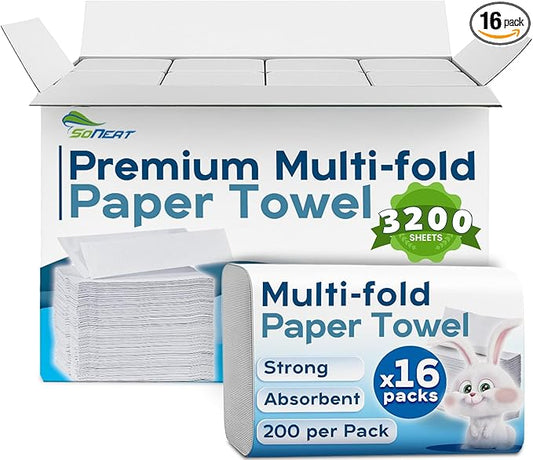 Trifold Paper Towels - 3200 Sheets Multifold Disposable Paper Hand Towels for Bathroom, Commercial, Household, Hand Paper Towels for Bathroom Dispenser, 16 Packs (200 Count/Pack)