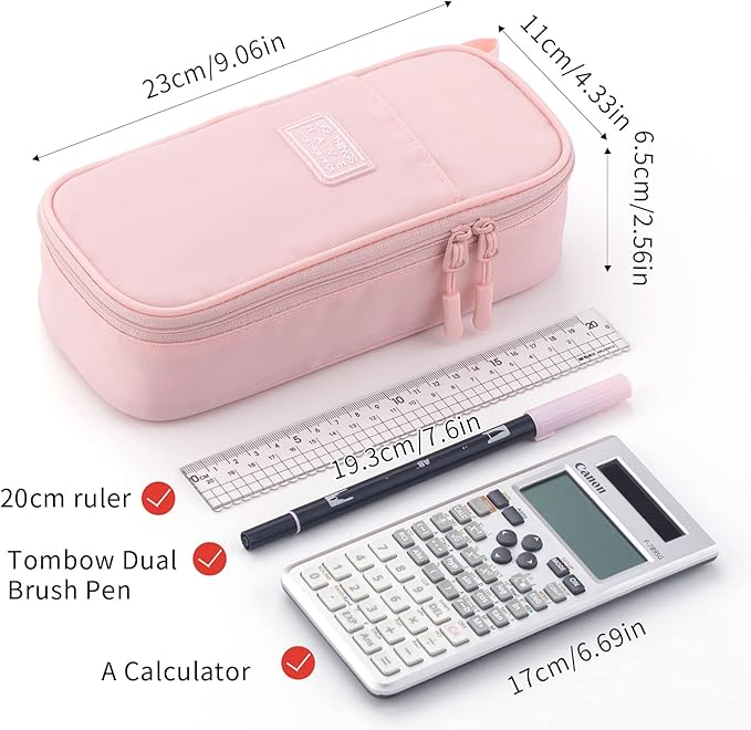 CICIMELON Durable Pencil Case Big Storage Pen Pouch Bag for School Supplies Office College Teen Girls Adults, Pink