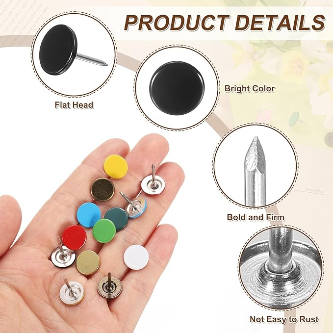 uxcell 100Pcs Upholstery Tacks, 11mmx15mm Flat Head Thumb Tack Decorative Furniture Nails Push Pins for Furniture Sofa Headboards, Black