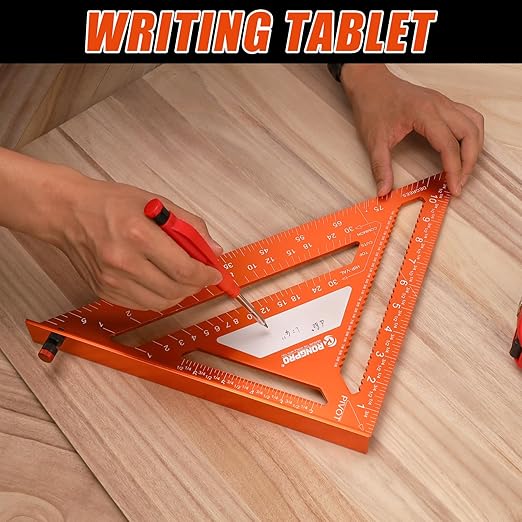 2pcs Rafter Square, 12-inch & 7-inch Carpenter Sqaure Set with Woodworking Pencil, Carpenter Measuring Layout Tool, Aluminum Alloy Triangle Ruler for Woodworking- Imperial