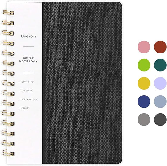 Spiral Notebook-6.10" x 8.19" College Ruled Journal with Inner Pockets and 160 Pages,PU Leather Cover Business Journal, Twin-Wire Binding Notebook Perfect for Office & Home School Supplies