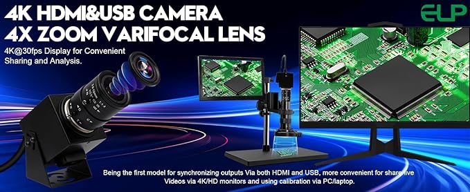 ELP 4K HDMI USB Camera - 2.8-12mm 4X Zoom Webcam With Manual Adjustment for Computer, TV, Projector, Monitor