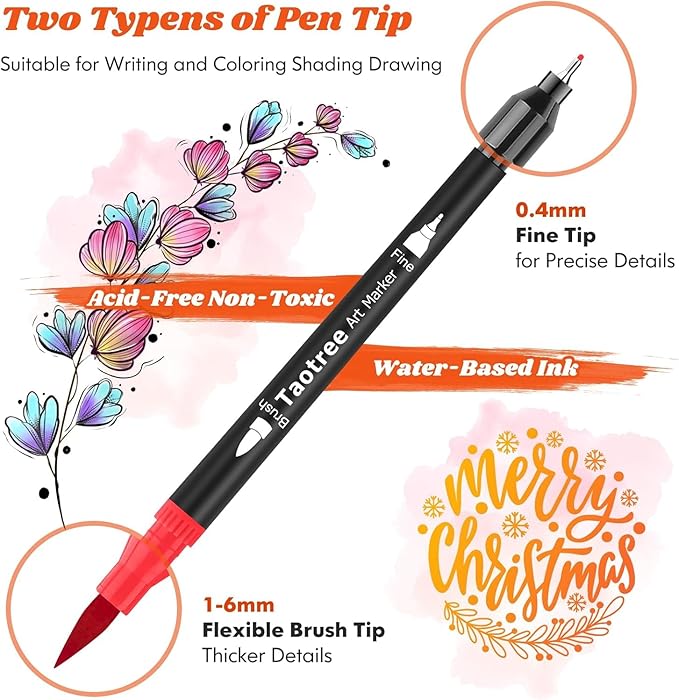 Taotree 120 Colors Dual Tip Art Markers Pens for Kids Adult Coloring Book, Artist Fine & Brush Tip Coloring Markers Drawing Pen for Journaling Note Taking Lettering Calligraphy Craft Art Supplies Set