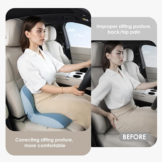 FLORICH Memory Foam Truck Seat Cushion with Adjustable Strap,Seat Cushion and Lumbar Support Pillow for Car Office Chair, Ergonomic Back Support & Sciatica Relief for Long Drives(Blue)