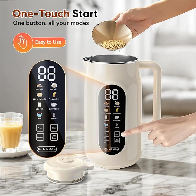 10-in-1 Nut Milk Maker Machine, 41oz Plant-Based Milk Blender with IMD Screen – Self-Cleaning, 12H Delay Start, Keep Warm, Automatic for Soy/Oat/Almond Milk, Juice, Smoothie, Soup, Boil Water & Cream