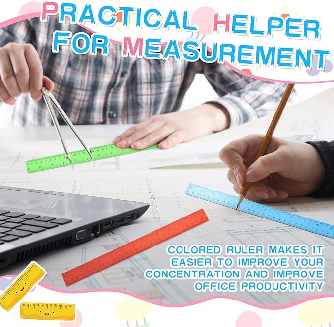 36 Pack Color Transparent Ruler Bulk 12 Inch Clear Plastic Rulers Kids Ruler with Centimeters and Inches Straight Measuring Drafting Tools for Classroom School Students Families Education