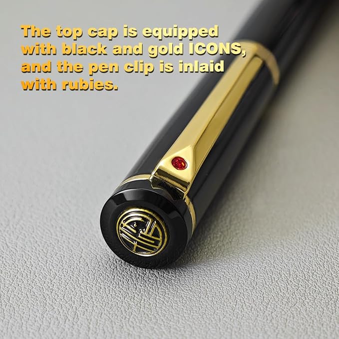 Luxury Ballpoint Pen, 24k Gold Trim, Best Rollerball Pen Gift Set for Men and Women, Perfect for Signature Executive Office, Beautiful Pen Gift Box, Writing and Drawing (Black)