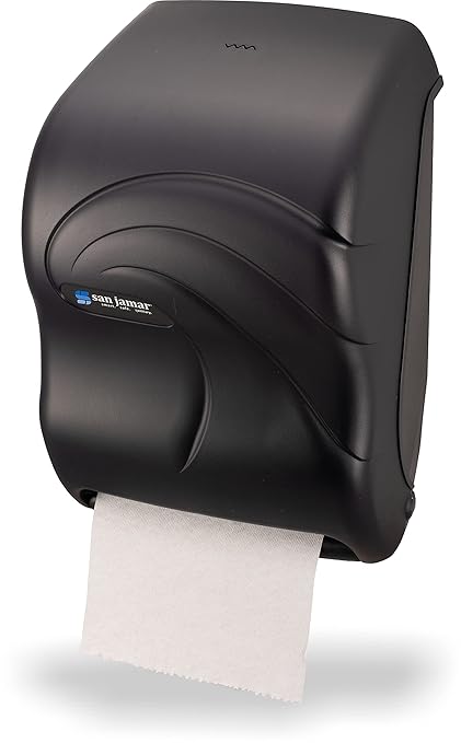 San Jamar Tear-N-Dry Oceans Paper Towel Dispenser 1.5 Inch Core Rolls with Touchless Dispensing for Bathroom, Kitchens, Restaurants, and Cafeterias, Plastic, Black Pearl