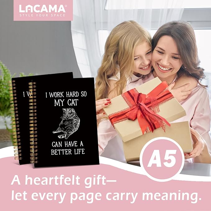 Lacama Funny Notebooks for Work, Cat Notebook, Gifts for Cat Lovers,160 Pages, Office Humor Gifts, Black School Office Supplies, 5.5"x8.3"I Work Hard So My Cat Can Have A Better Life Journal Notebook