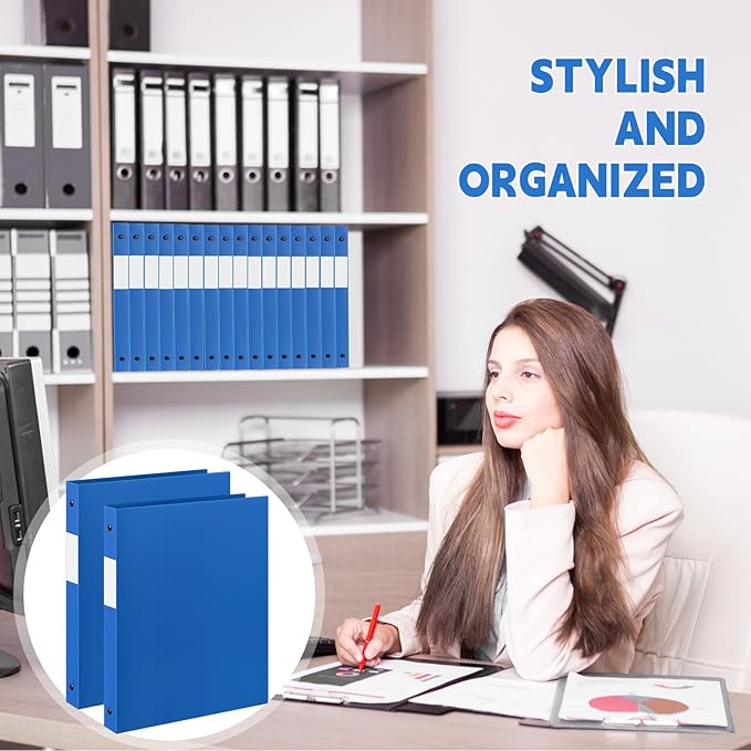 Henoyso 36 Pcs 3 Ring Binder 1/2'' Round Fits Letter Size 8. 5'' x 11'' Paper Plastic Flexible Binder Holds 100 Sheets with 1 Pockets Versatile Organizer for Office Home School (Blue)