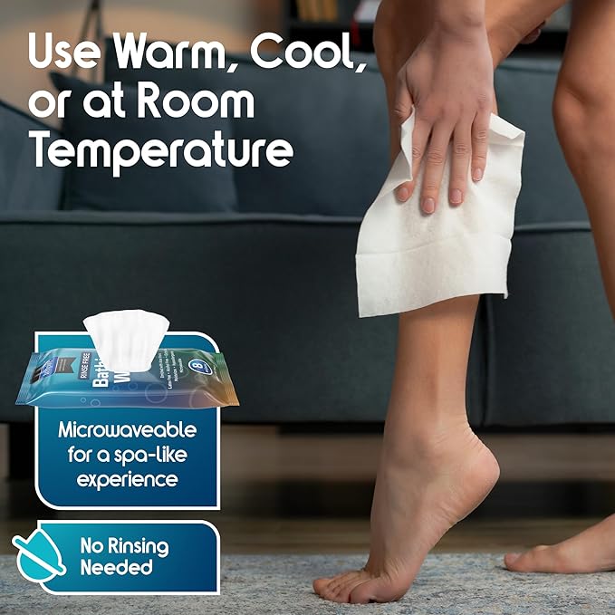 Inspire Rinse Free Body Wash Wipes | Bathing Wipes, Shower Wipes | Extra Large Adult Wipes With Aloe | Cleansing Adult Wipes | Body Wipes For Women And Men | Disposable Washcloths For Adults Bathing