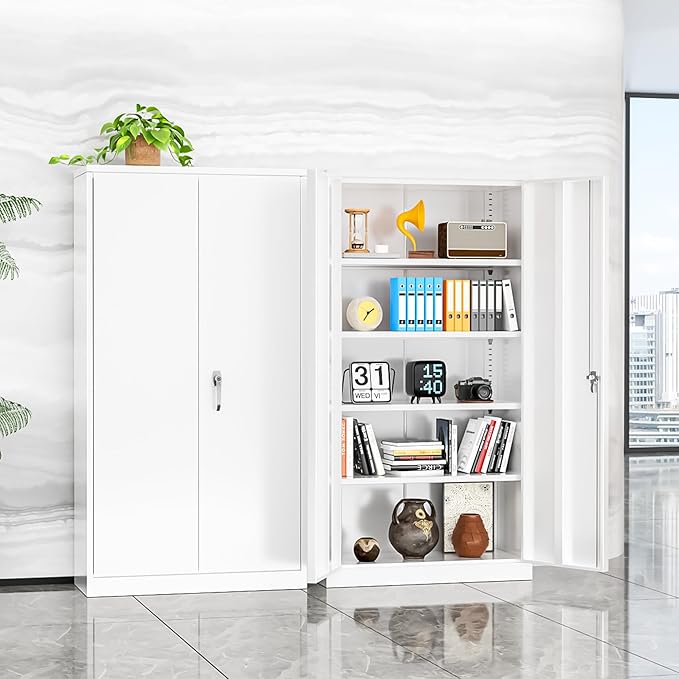 INTERGREAT Metal Storage Cabinet with Doors and Shelves,72" H White Steel Tool Locking Cabinet, Metal Storage Cabinet for Home Office, Warehouse, School