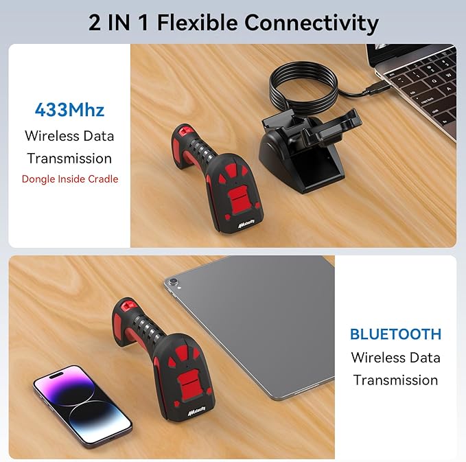 Alacrity Long-Range Scanning Industrial Barcode Scanner, 1D/2D Symbologies, Wireless Charging, Long-Distance 433MHz Wireless & Bluetooth Connectivity, Shock and Dust-Proof Barcode Reader, Green