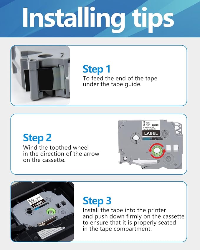 Weemay 3 Pack TZe-325 Compatible for Brother P-Touch Label Tape 9mm 0.35 White on Black TZe TZ Tape TZ-325 TZ325 TZe325 3/8 Label for PTouch PTD210 PTD220 PTH110BP PTD410 PTD600 Printer