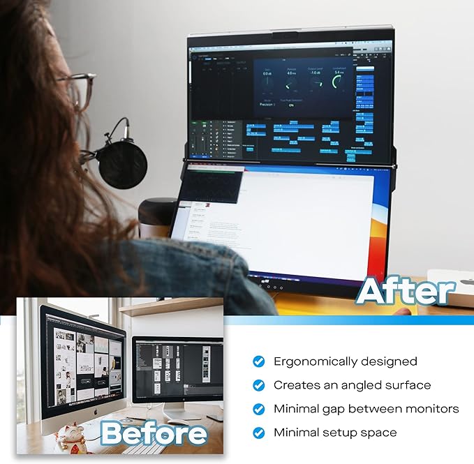 Mobile Pixels Geminos (2 x 24 inch) IPS Dual Stacked Computer Monitors with 65W USB-C Charging, 1080P Webcam&Speakers, All-Inclusive Workstation PC Monitor, USB-A/USB-C/HDMI, Ergo Design(2 Monitors)