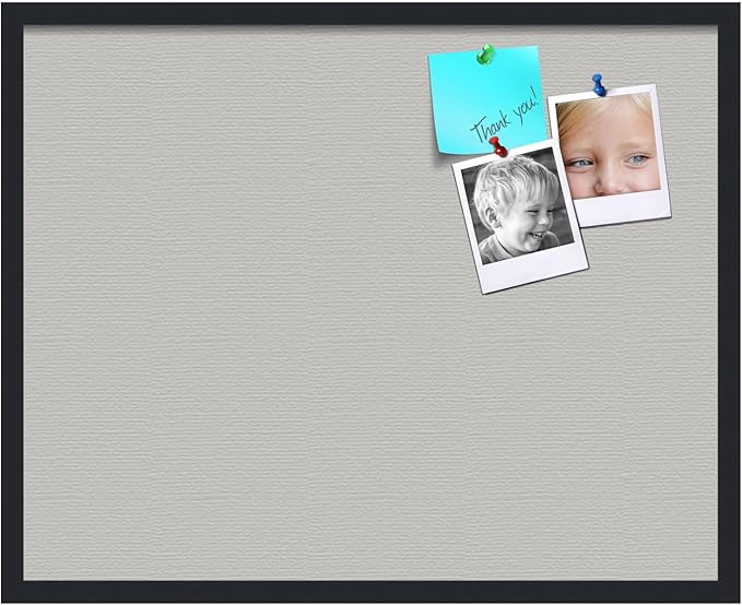 PinPix 30x24 Inch Cork Bulletin Board. This Decorative Framed Pin Board Comes with Light Stone Design and a Satin Black Frame. Ideal for Home Office Decor or Message Board (PinPix-1809)