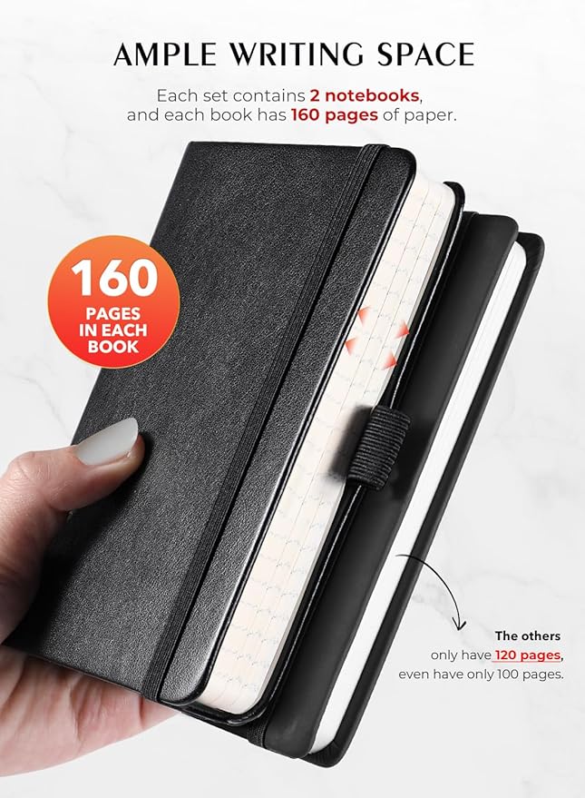 AISBUGUR Pocket Notebook, Small Notebook, 2-Pack Total 320 Pages,3.7" x 5.7" Pocket Notebook (4Pack, 4Black)