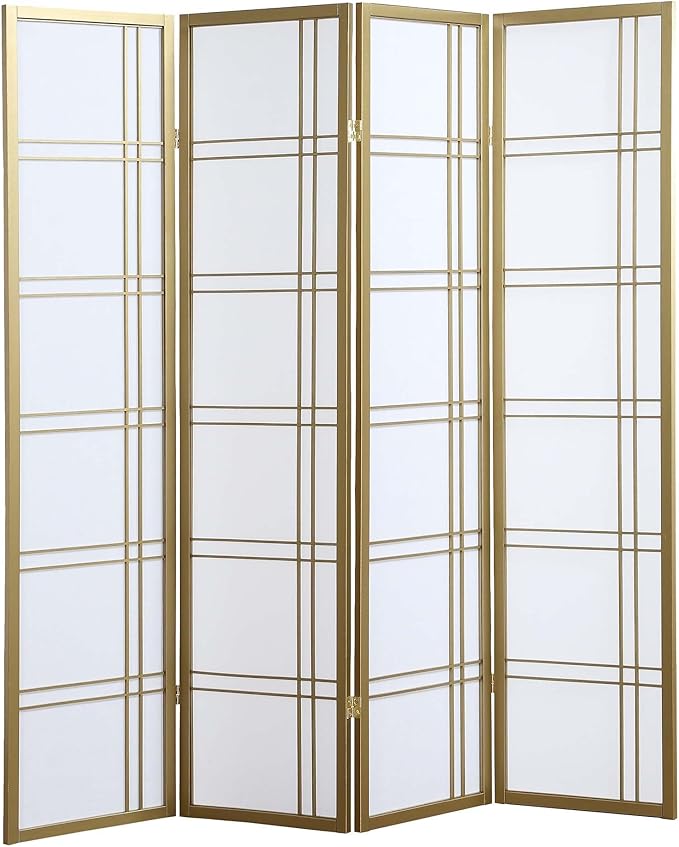 NicBex Room Divider 4 Panel Room Dividers with Paper-Looking Partition Room Dividers and Folding Privacy Screens Wall Divider for Home, Office, Room Separation,72" W x 1" D x 70" H, White+Gold