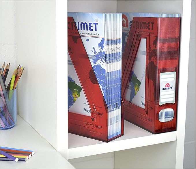 Acrimet Magazine File Holder, Durable Rack, Space-Saving Organizer (Plastic) (Clear Red Color) (2 Pack)