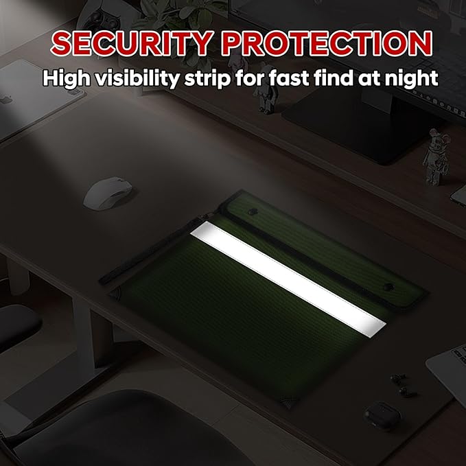 Upgraded 5200°F Heat Insulated Fireproof Money Bag with 8 Layers of Protective Material,13.9”x10.6” Fire Proof Bag for Documents with Zipper,Fireproof Pouch for Cash,Jewelry(Green)