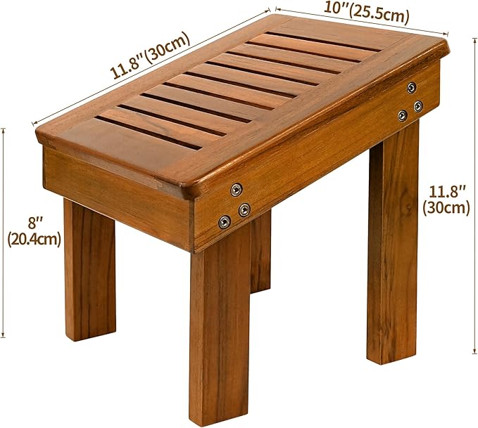 Utoplike Teak Wood Shower Foot Stool for Shaving Legs, Sturdy Shower Foot Rest for Shower Shaving, Wooden Shower Foot Step for Bathroom