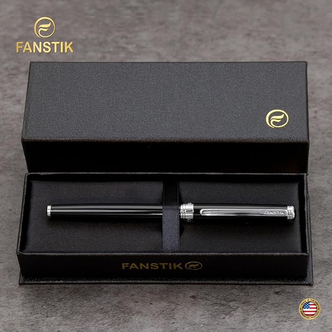 Black & Silver Luxury Rollerball pen (Made In USA) fancy gift set for women, Real 24K Gold Plating, Professional executive pen gift set for men (Lux Rollerball Black-Silver)