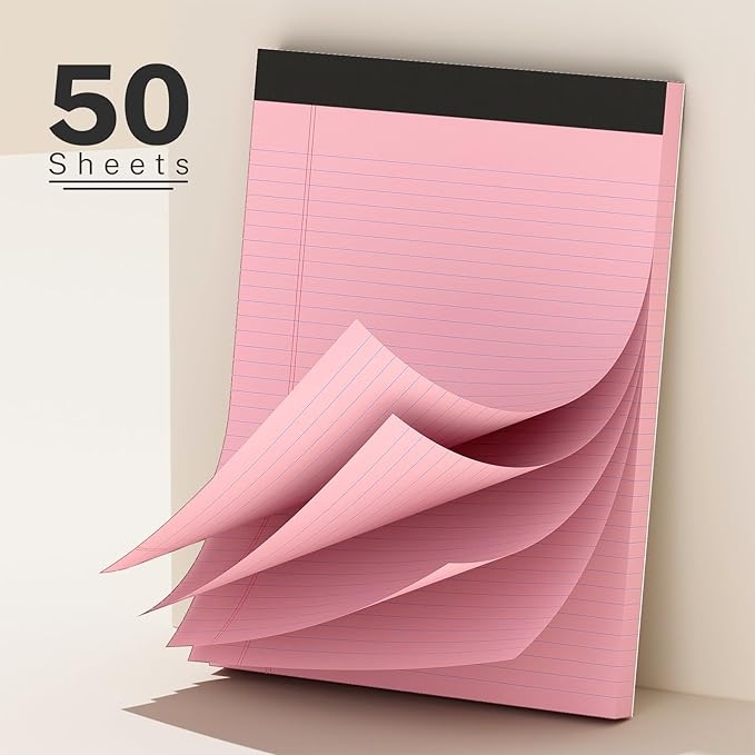 300 Sheets Pink Legal Pads 8.5 x 11 College Ruled Paper 6-Pack Note Pad Narrow Ruled 50 Sheets per Notepad Perforated Writing Pad Durable Sturdy Back 8x11 Pads of Paper