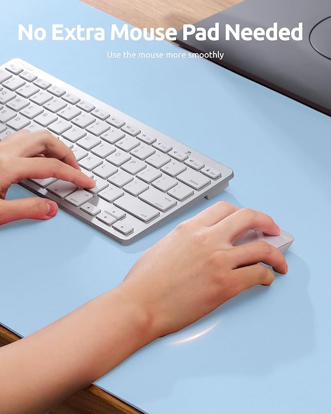 YSAGi Leather Desk Protector, Office Mat, Large Mouse Mat, Non-Slip PU Leather Blotter, Laptop Desk Pad, Waterproof Writing Pad for Office and Home (Baby Blue, 31.5" x 15.8")