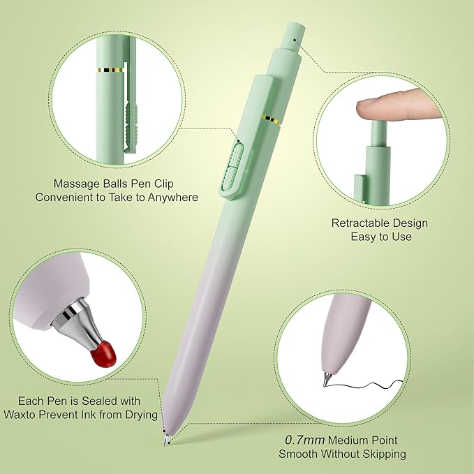 8Pcs Gel Pens with Black Ink, Fine Point Smooth Writing Pens, Quick-dry Gel Retractable Pens for Journaling Note Taking, Cute Office School Supplies for Adults Kids (0.7mm, Gradient)