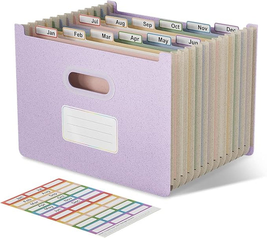 Accordion File Organizer, 12 Pockets Wheat Straw Expanding File Folders, Upright&Open Top, Monthly Bill Receipt Organizer, 100% BPA Free,Return to Nature,Healthy Living, Letter/A4 Size-Lavender Purple