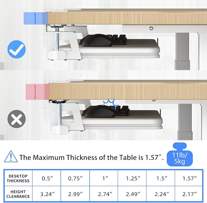 suptek Keyboard Tray Under Desk Pull Out with C Clamp Mount, Computer Keyboard & Mouse Tray, 25.6 (30 Including Clamps) x 11.8 inch Slide-Out Platform Computer Drawer for Typing, White, DSF1W