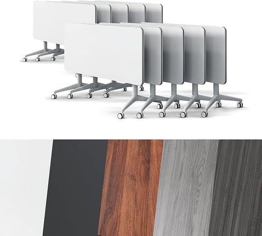 Conference Room Table, Folding Conference Tables,Thicken Grey Tabletop,Flip Top Wooden Seminar Meeting Room Table for Conference Room Offices (10, White, 70.8”)