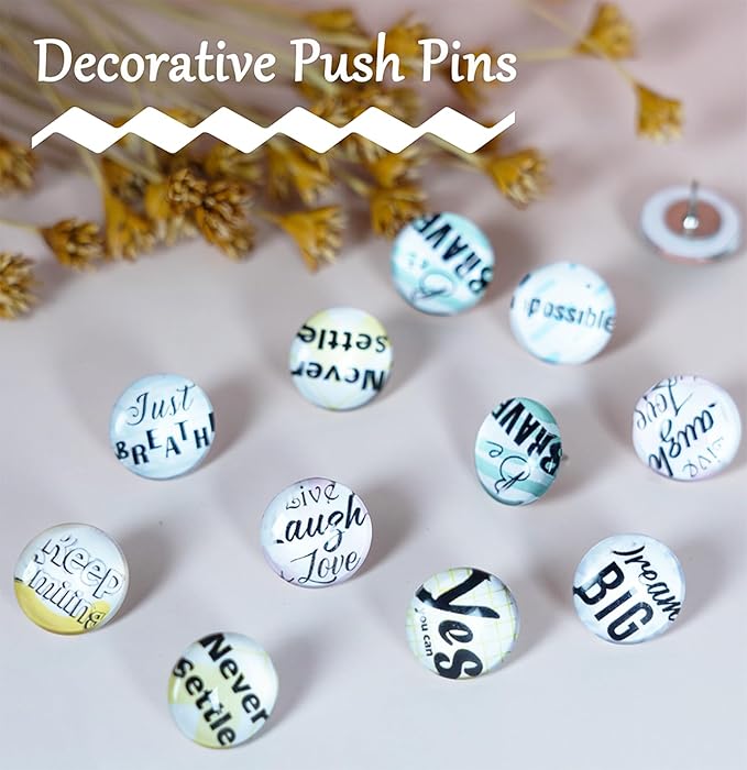 24Pcs Decorative Push Pins,Decorative Thumb Tacks for Bulletin Board, Cork Board Thumbtacks,Photos Wall Maps,Cute Thumbtack for Cubicle Decor,Classroom,Home and Office Decor(Motivational-Yes)