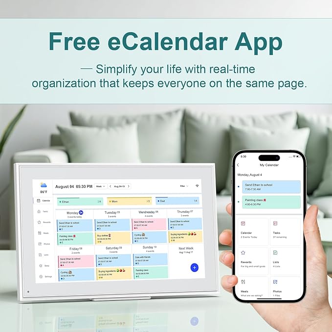 Digital Calendar, 15.6inch Smart WiFi Digital Calendar&Chore Chart, 1920 * 1080 IPS Touch Screen HD Display for Family Schedules, Wall-Mounted, Share Moments Instantly from Anywhere (White, 15.6 inch)