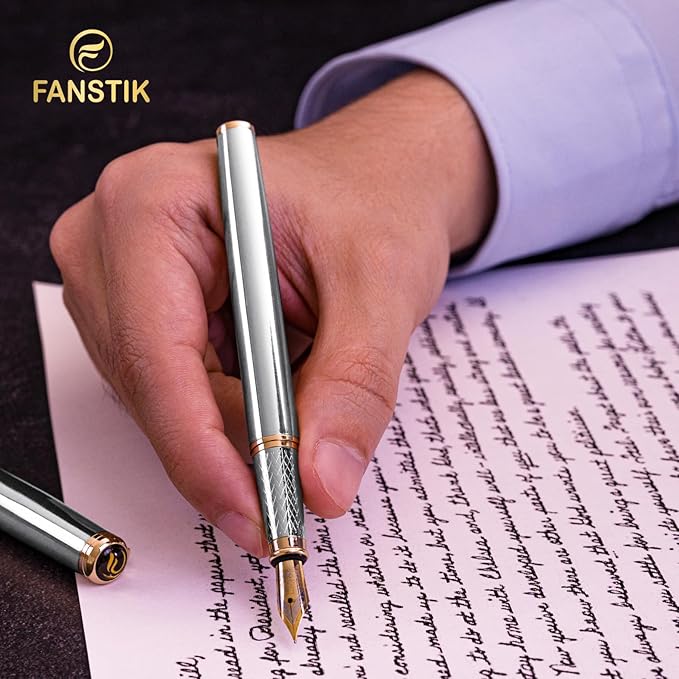 Customized Silver&Gold Luxury fountain pen (Made In USA) fancy gift set for women, Real 24K Gold Plating, Professional executive pen gift set for men (Lux Custom-fountain Silver-Gold)