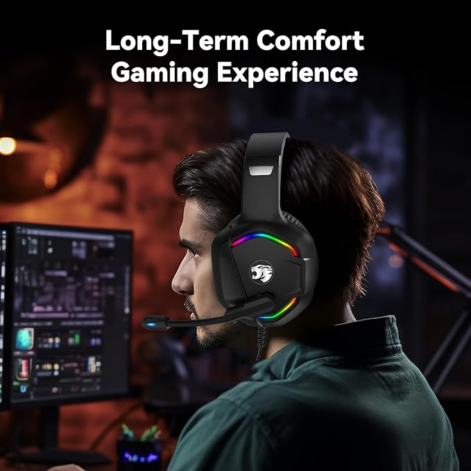 A36 Gaming Headset with Microphone for Pc, Xbox One Series X/s, Ps4, Ps5, Switch, Stereo Wired Noise Cancelling Over-Ear Headphones with Mic for Computer, Laptop, Mac, Nintendo, Gamer (Blue)